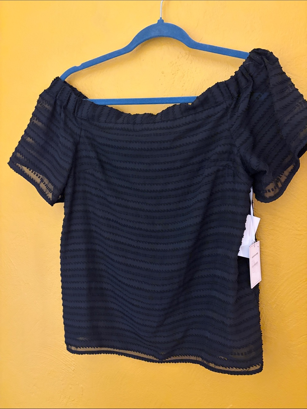 1. State Black Textured Off-Shoulder Blouse w Sheer Overlay NWT Medium